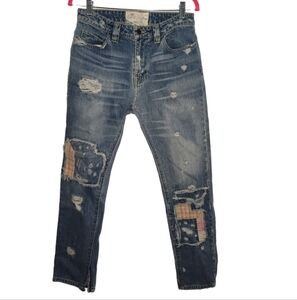 Free People Patchwork Denim Sz 27 Destroyed Distressed